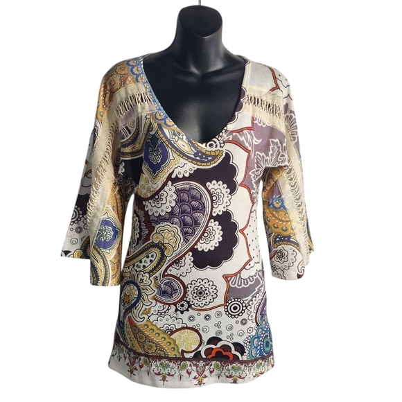 Citi Life Women's Multicolor Paisley Print V-Neck 3/4 Sleeve Top Sweater Size M - Picture 1 of 9